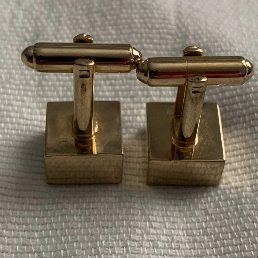 Vintage Cufflinks Gold Tone Square with Green Chrysoprase Stone